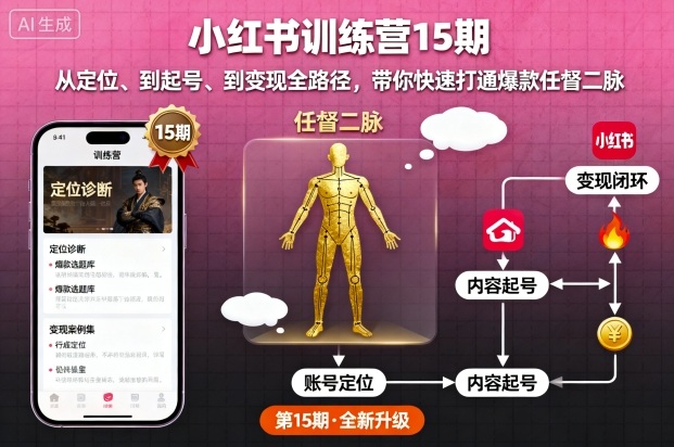 小红书训练营15期，从定位、到起号、到变现全路径，带你快速打通爆款任督二脉-小艾项目网