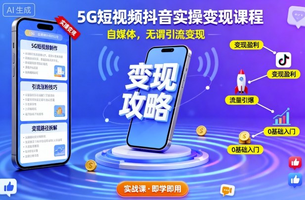 5G短视频抖音实操变现课程，自媒体，无谓引流变现-小艾项目网