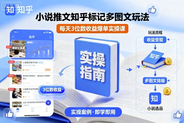 小说推文知乎标记多图文玩法，每天3位数收益爆单实操课-小艾项目网