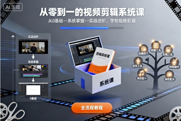 从零到一的视频剪辑系统课，从0基础–系统掌握–实战进阶，学拍视频剪辑-小艾项目网