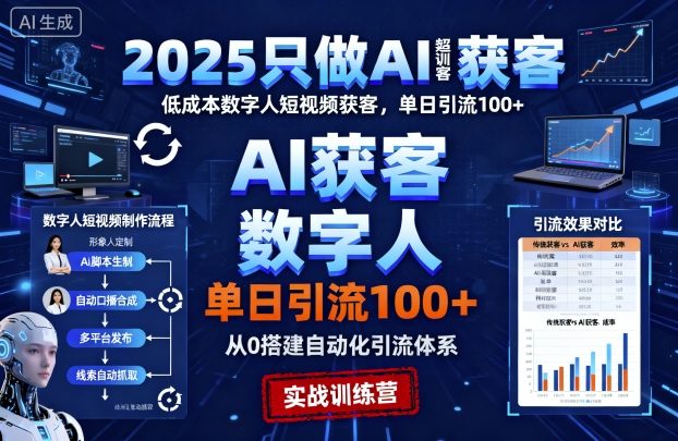 2025只做AI获客，AI超级获客实训营，低成本数字人短视频获客，单日引流100+-小艾项目网