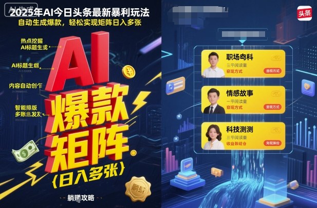 2025年AI今日头条最新暴利玩法，自动生成爆款，轻松实现矩阵日入多张-小艾项目网