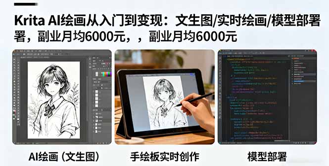 Krita AI绘画从入门到变现：文生图/实时绘画/模型部署，副业月均6000元-小艾项目网