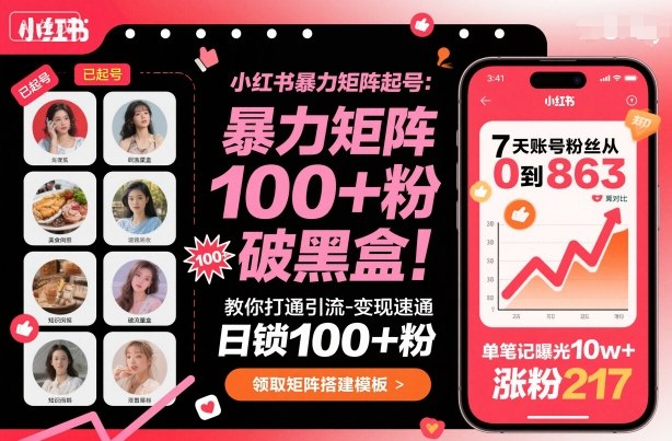 小红书暴力矩阵起号，教你打通引流-变现速通，日锁100+粉，破流量黑盒-小艾项目网