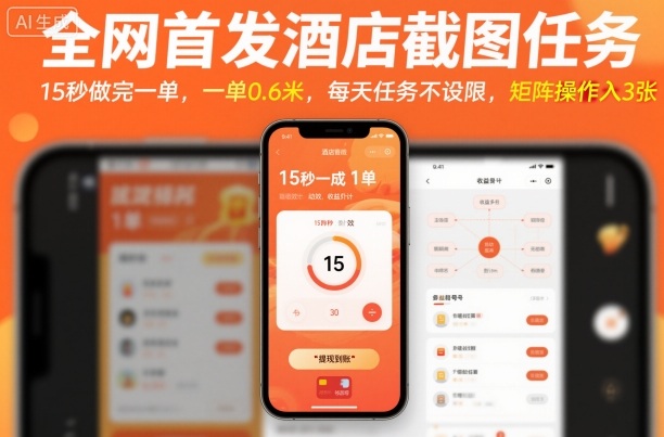 全网首发酒店截图任务，15秒做完一单，一单0.6米，每天任务不设限，矩阵操作日入3张【揭秘】-小艾项目网