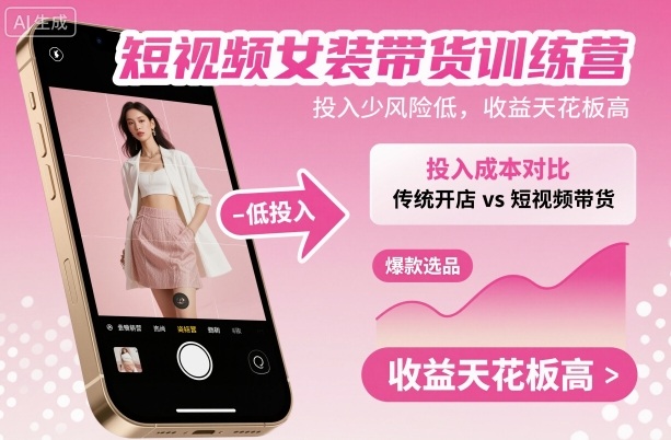 短视频女装带货训练营，投入少风险低，收益天花板高-小艾项目网