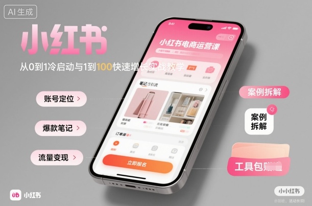 小红书电商运营课：从0到1冷启动与1到100快速增长实战教学