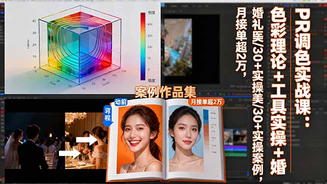 PR调色实战课：色彩理论+工具实操+婚礼医美/30+实操案例，月接单超2万-小艾项目网