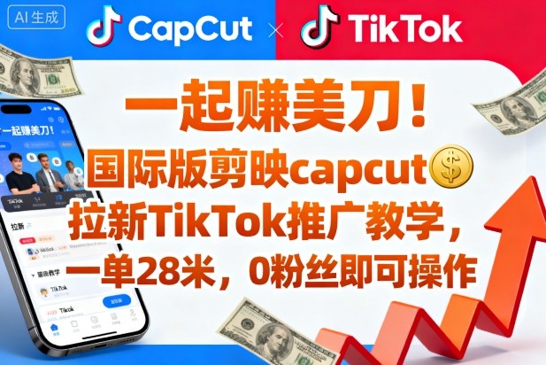 一起賺美刀！国际版剪映capcut拉新TikTok推广教学，一单28米，0粉丝即可操作(附推广入口和教学)-小艾项目网