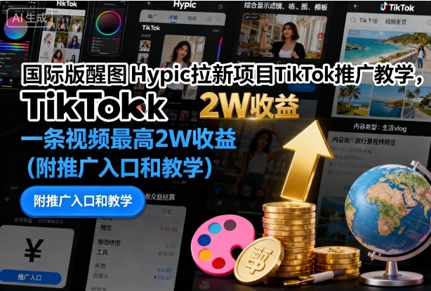 国际版醒图Hypic拉新项目TikTok推广教学，一条视频最高2W收益(附推广入口和教学)-小艾项目网