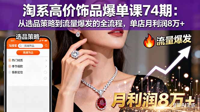淘系高价饰品爆单课74期：从选品策略到流量爆发的全流程，单店月利润8万+-小艾项目网