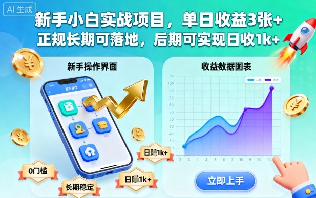 新手小白实战项目，单日收益3张+，正规长期可落地，后期可实现日收1k+【揭秘】-小艾项目网