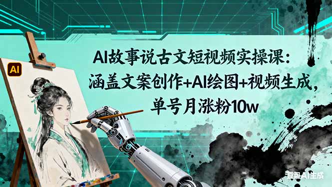 AI故事说古文短视频实操课：涵盖文案创作+AI绘图+视频生成，单号月涨粉10w-小艾项目网