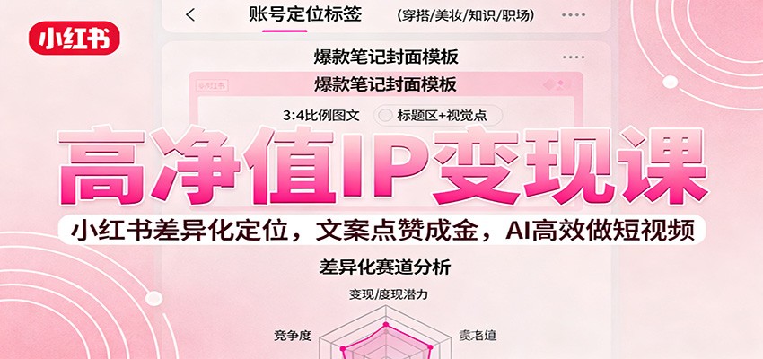 高净值IP变现课：小红书差异化定位，文案点赞成金， AI高效做短视频-小艾项目网