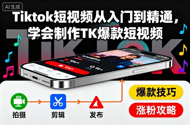 Tiktok短视频从入门到精通，学会制作TK爆款短视频-小艾项目网