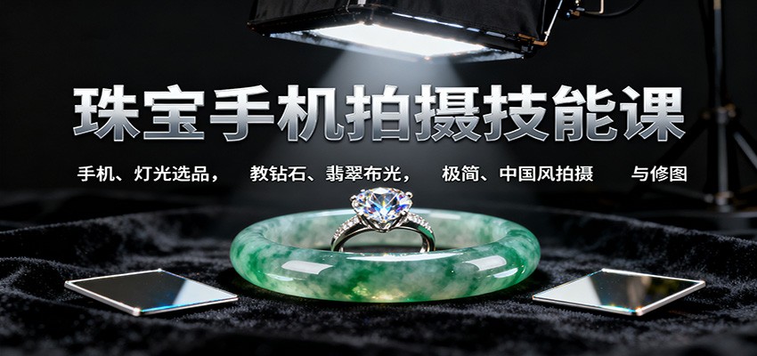 珠宝手机拍摄技能课:手机、 灯光选品，教钻石、翡翠布光，极简、中国风拍摄与修图-小艾项目网