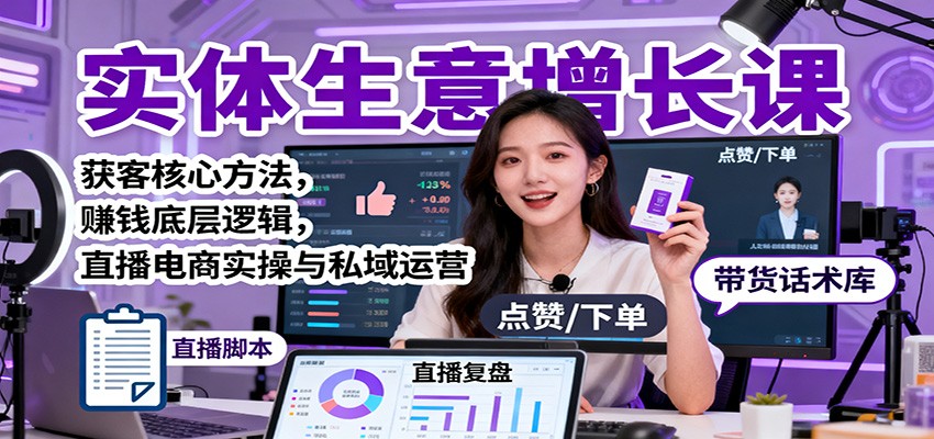 实体生意增长课：获客核心方法，赚钱底层逻辑，直播电商实操与私域运营-小艾项目网