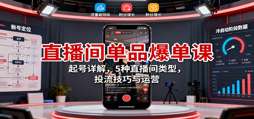 直播间单品爆单课：起号详解，5种直播间类型，投流技巧与运营-小艾项目网