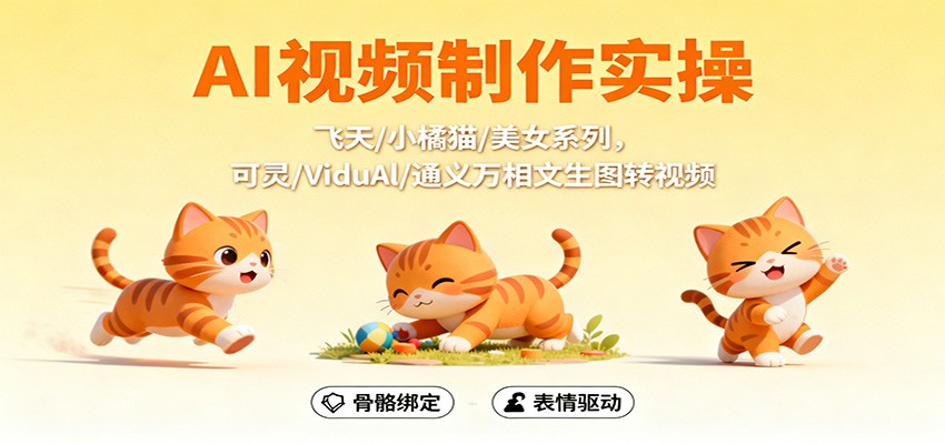 AI视频制作实操，飞天/小橘猫/美女系列，可灵/ViduAl/通义万相文生图转视频-小艾项目网