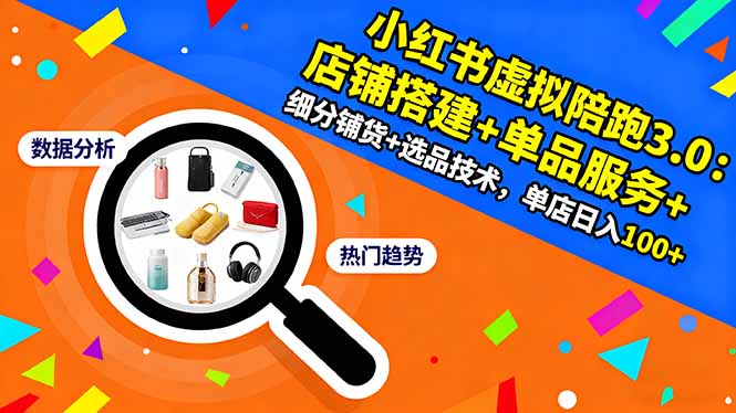 小红书虚拟陪跑3.0：店铺搭建+单品服务+细分铺货+选品技术，单店日入100+-小艾项目网