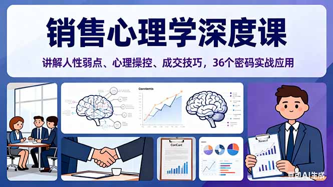 销售心理学深度课，讲解人性弱点、心理操控、成交技巧，36个密码实战应用-小艾项目网
