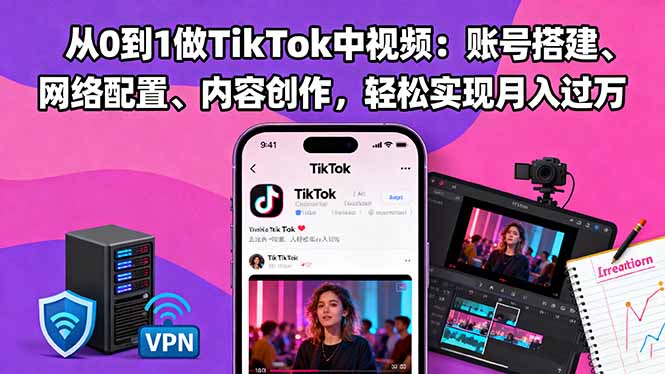 从0到1做TikTok中视频：账号搭建、网络配置、内容创作，轻松实现月入过万-小艾项目网