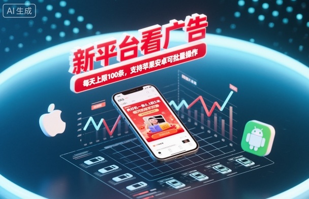 新平台看广告，养好机一条0.3到5米，每天上限100条，支持苹果安卓可批量操作-小艾项目网