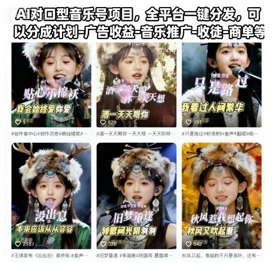 AI对口型音乐号项目，全平台一键分发，可以分成计划-广告收益-音乐推广-收徒-商单等-小艾项目网