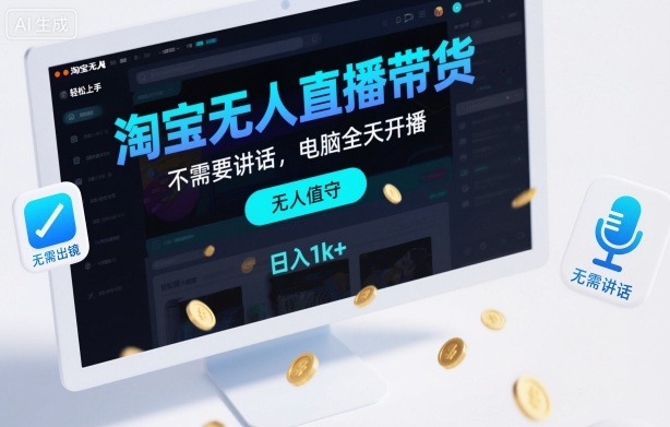 淘宝无人直播带货，不需要出镜，不需要讲话，电脑全天开播，轻松上手，日入1k+【揭秘】-小艾项目网