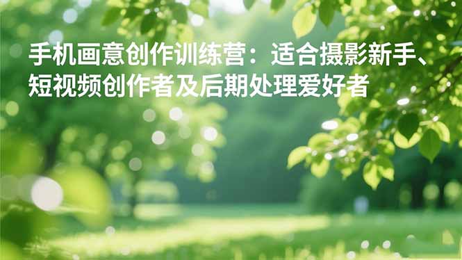 手机摄影之画意创作训练营：适合摄影新手、短视频创作者及后期处理爱好者-小艾项目网