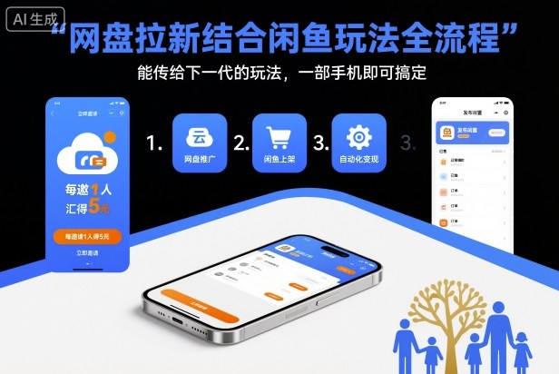 网盘拉新结合闲鱼玩法全流程，能传给下一代的玩法，一部手机即可搞定(附入口渠道以及实操教程)-小艾项目网