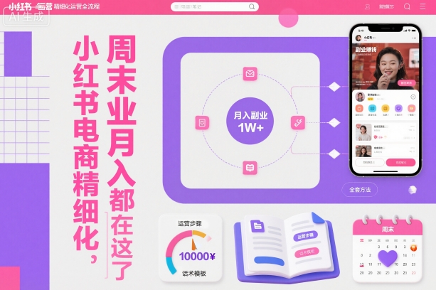 小红书电商精细化运营全流程，周末副业月入1W+，全套方法都在这了-小艾项目网