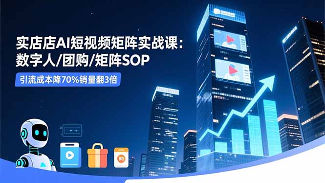 实体店AI短视频矩阵实战课：数字人/团购/矩阵SOP，引流成本降70%销量翻3倍-小艾项目网
