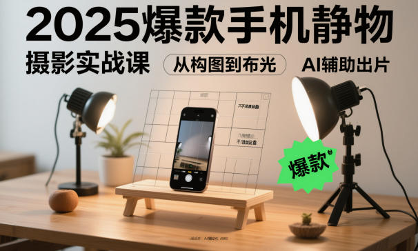 2025爆款手机静物摄影实战课，从构图到布光，不用贵设备，AI辅助出片-小艾项目网