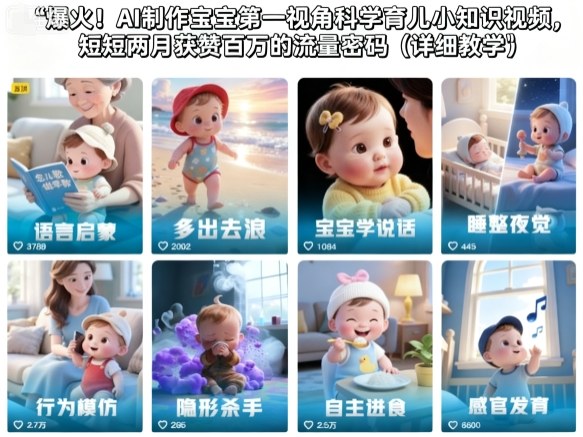 爆火！AI制作宝宝第一视角科学育儿小知识视频，短短两月获赞百万的流量密码(详细教学)-小艾项目网
