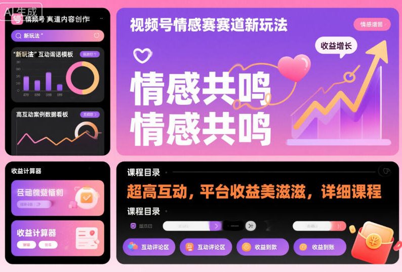 视频号情感赛道新玩法，超高互动，平台收益美滋滋，详细课程-小艾项目网