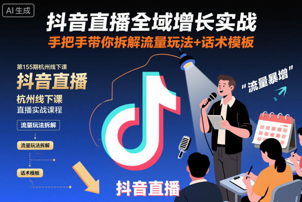 抖音直播全域增长实战第155期杭州线下课，手把手带你拆解流量玩法+话术模板-小艾项目网
