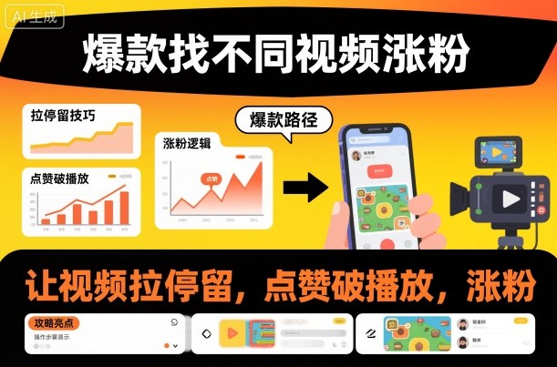 爆款找不同视频涨粉，让视频拉停留，实现点赞，破播放，涨粉-小艾项目网