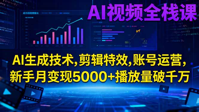 AI视频全栈课:AI生成技术,剪辑特效,账号运营,新手月变现5000+播放量破千万-小艾项目网