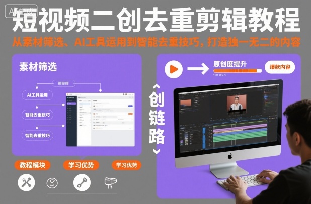 短视频二创去重剪辑教程，从素材筛选、AI工具运用到智能去重技巧，打造独一无二的内容-小艾项目网