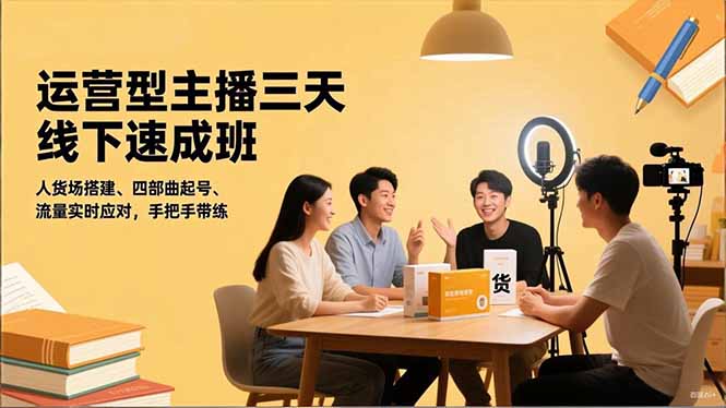 运营型主播三天线下班，人货场搭建,四部曲起号,流量实时应对，手把手带练-小艾项目网