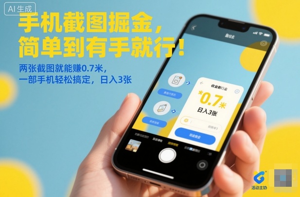 手机截图掘金，简单到有手就行！两张截图就能賺0.7米，一部手机轻松搞定，日入3张【揭秘】-小艾项目网
