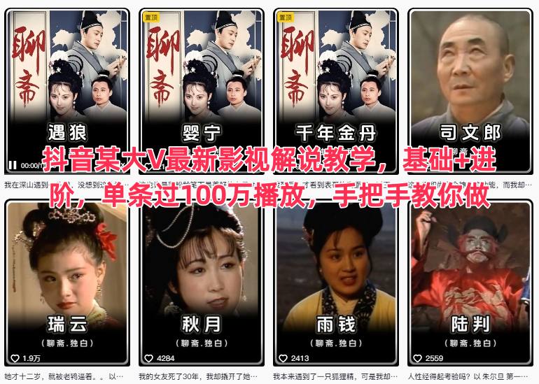 抖音某大V最新影视解说教学，基础+进阶，单条过100万播放，手把手教你做-小艾项目网