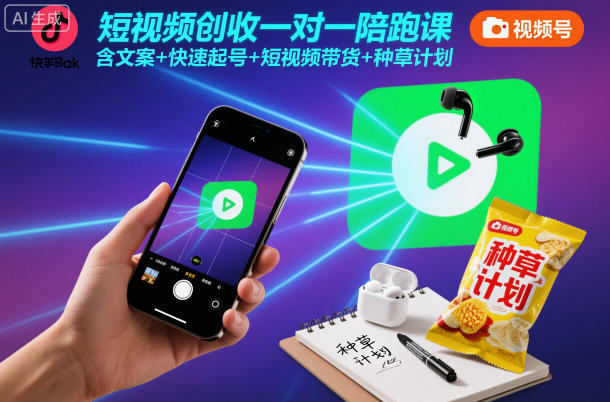 短视频创收一对一陪跑课，含文案+快速起号+短视频带货+种草计划-小艾项目网