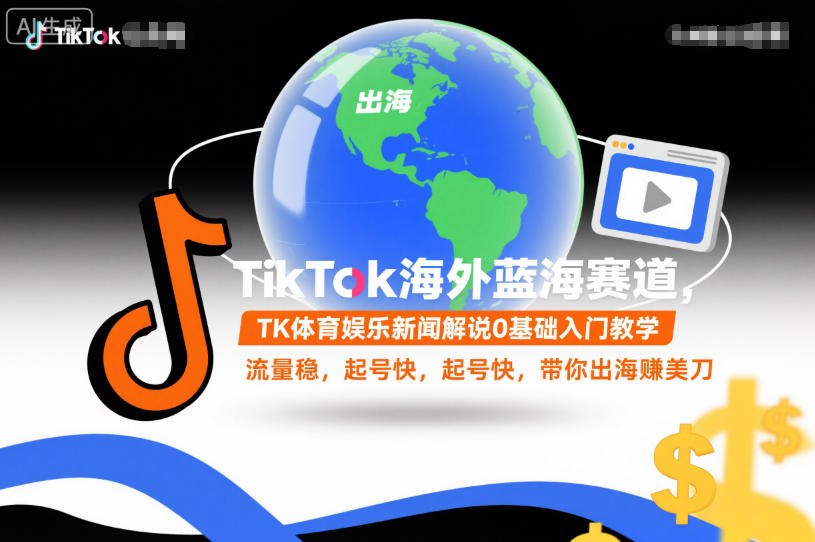 TikTok海外蓝海赛道，TK体育娱乐新闻解说0基础入门教学，流量稳，起号快，带你出海賺美刀-小艾项目网
