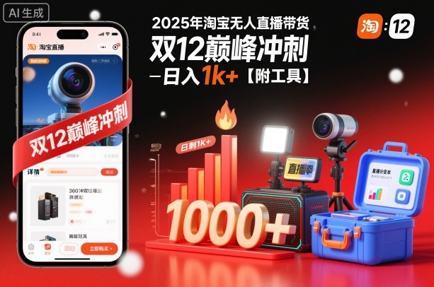 2025年淘宝无人直播带货，冲刺双12，日入1k+【附工具】【揭秘】-小艾项目网