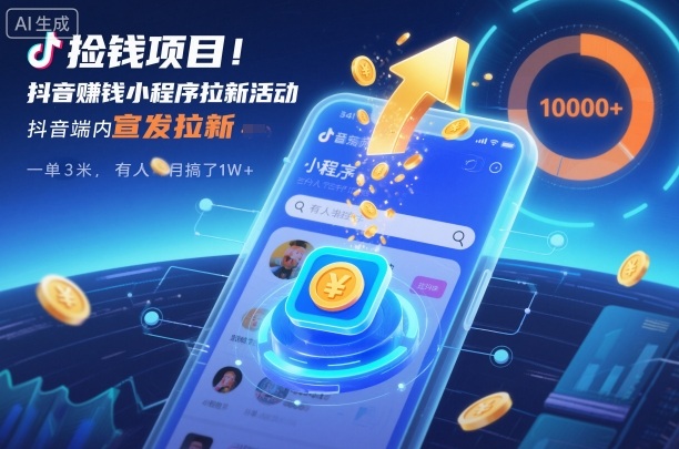 捡钱项目！抖音賺钱小程序拉新活动，抖音端内宣发拉新，一单3米，有人半个月搞了1W+-小艾项目网
