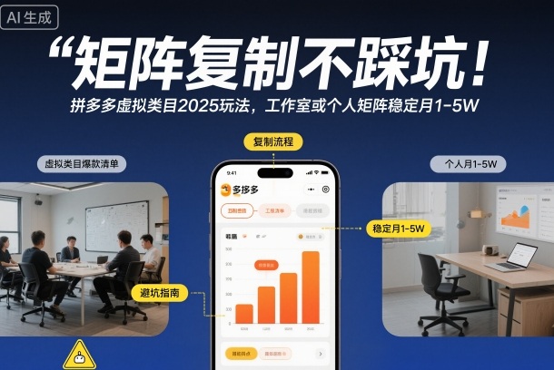 矩阵复制不踩坑！拼多多虚拟类目2025玩法，工作室或者个人矩阵稳定月1-5W【揭秘】-小艾项目网