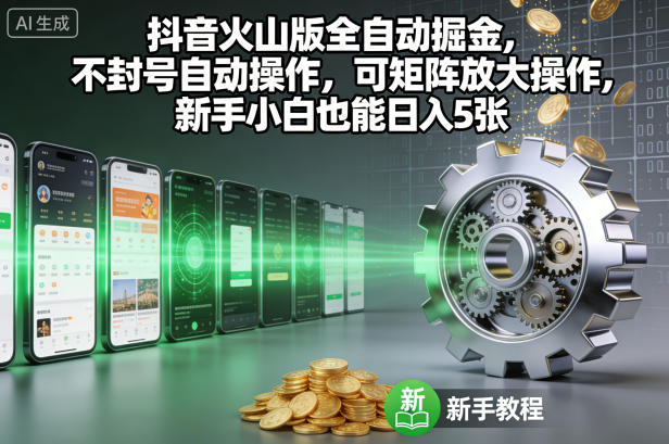 抖音火山版全自动掘金，不封号自动操作，可矩阵放大操作，新手小白也能日入5张【揭秘】-小艾项目网