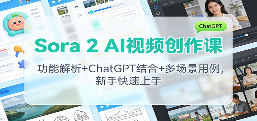 Sora 2 AI视频创作课：功能解析+ChatGPT结合+多场景用例，新手快速上手-小艾项目网